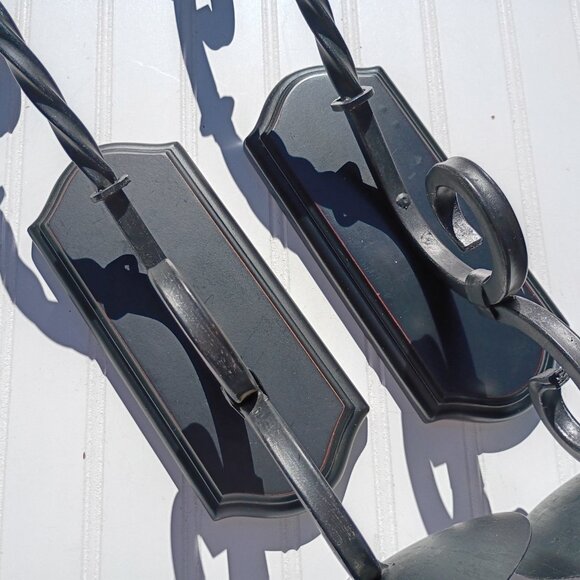 Black Wrought Iron Wall Sconce Pair Pillar Candle Holders Sconces Twisted Scroll - Picture 11 of 14